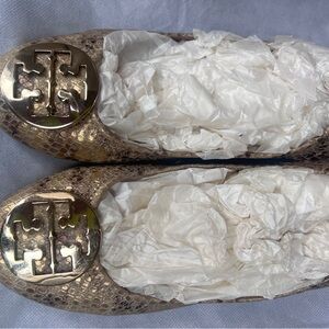 Tory Burch Metallic Snakeskin Flats